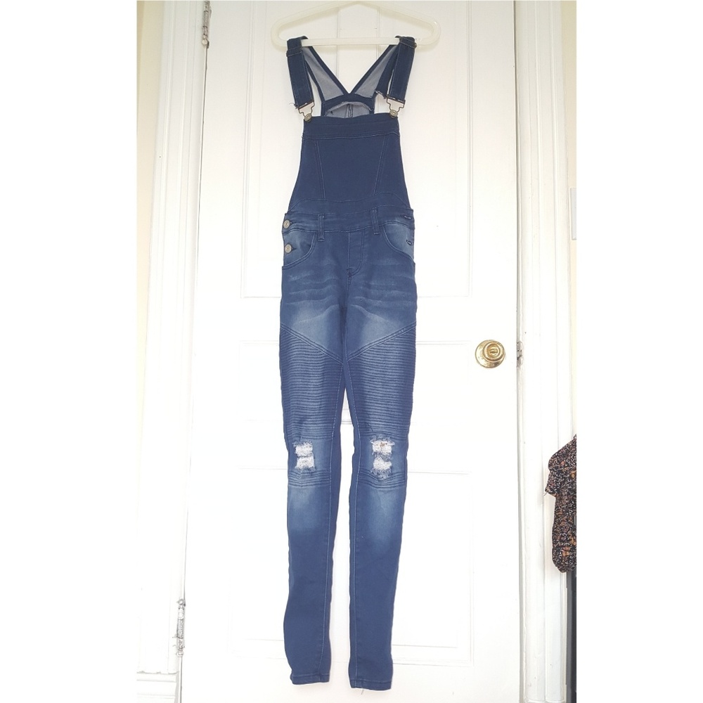 Women's AQ distressed denim overalls (darkwash)